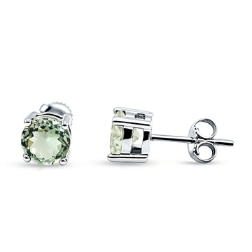 Solitaire Stud Earring Natural Green Amethyst Prasiolite 925 Sterling Silver Wholesale